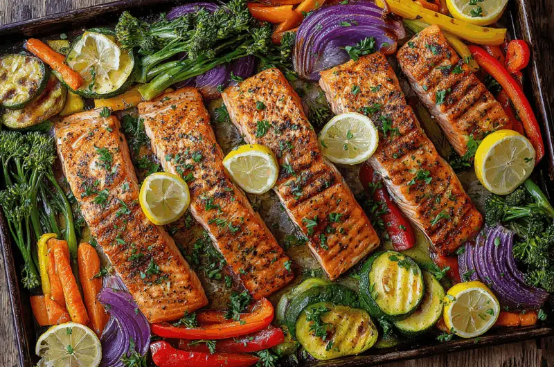 Crispy Sheet Pan Salmon with Roasted Vegetables
