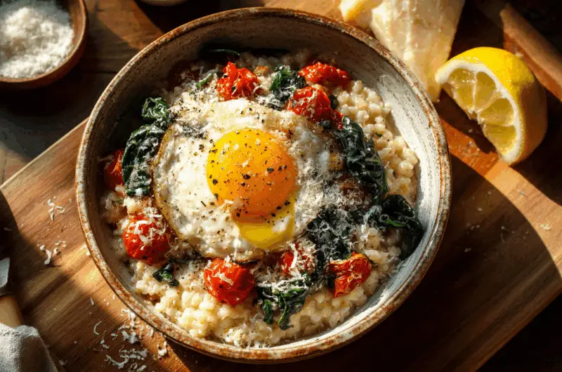 Savory Mediterranean Oatmeal with Fried Egg