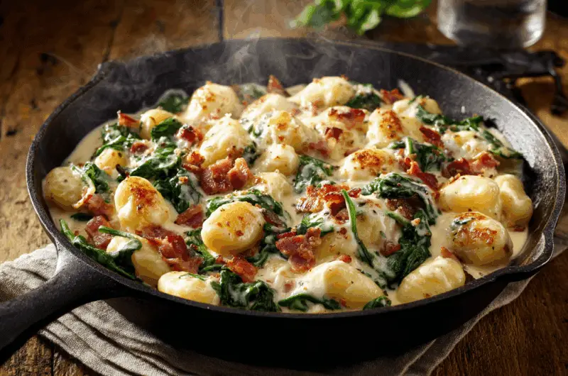 Creamy Skillet Gnocchi with Bacon and Spinach