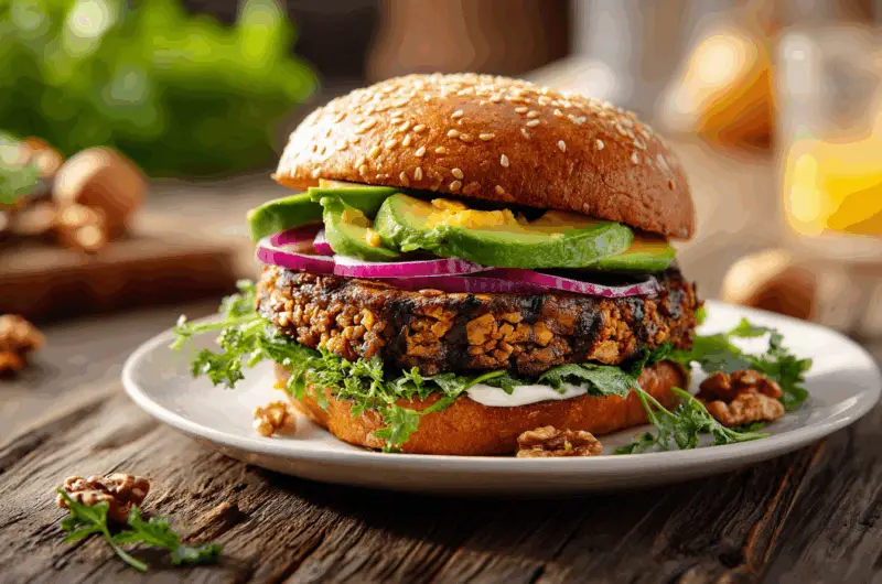 Mushroom Walnut Veggie Burgers That Hold Together